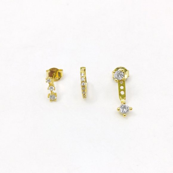 14K Gold Minimalist Set: 1pc Earring Jacket, 1pc Huggie Hoop, 1pc Ear Climbers - Picture 14 of 14